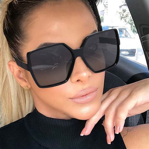 Aligament Oversized Square Frame Sunglasses, Retro Vintage Big Shades
