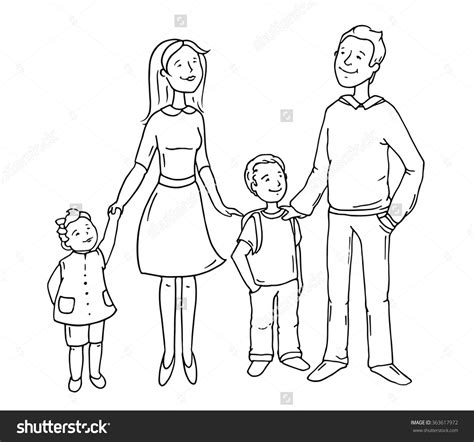 CUTE FAMILY CARTOON CLIPART BLACK AND WHITE - 438px Image #5