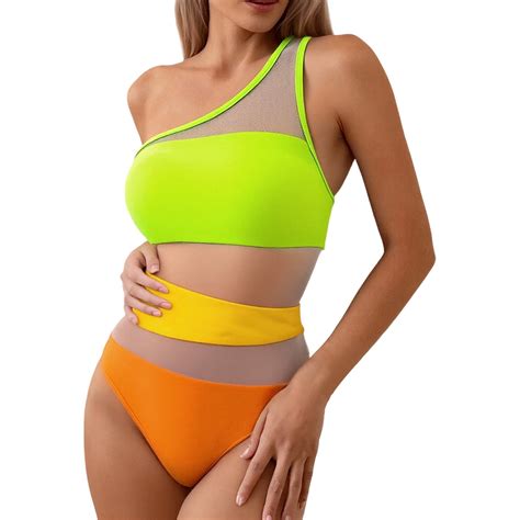 DHFJKG One Piece Swimsuit Women Sexy Mesh Sheer One Shoulder Bathing