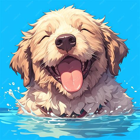 Premium Vector | Lagotto Romagnolo Swimming in a Lake