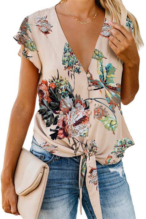 $ 19.99 - Asvivid Womens Floral Printed Button Down V-Neck Tops Ruffle ...