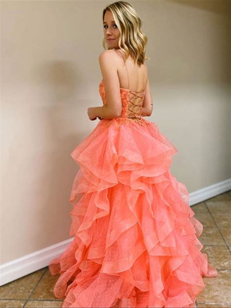 coral lace strapless dresses