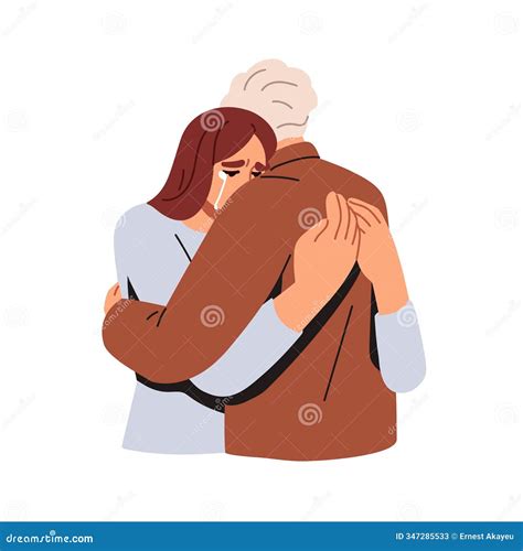 Crying Woman Hugging Person, Embracing for Comfort. Sad Frustrated