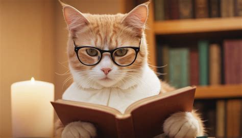 Кот в очках читает книгу