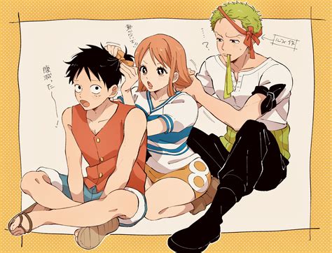 nami, monkey d. luffy, and roronoa zoro (one piece) drawn by ten05612