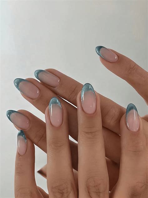 pcs green short cat eye french tip false nails simple fashionable