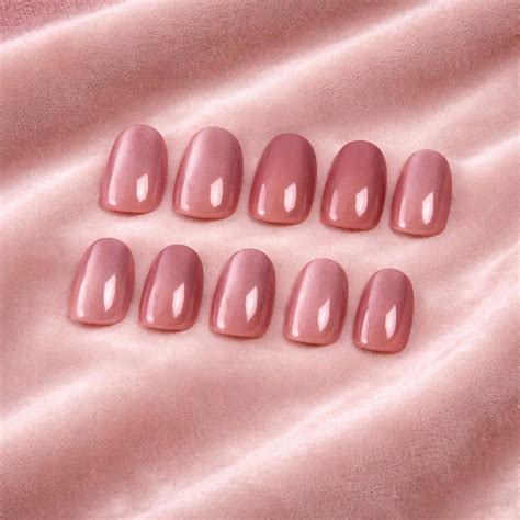 cat eye press  nails oval dusty rose magnetic shimmer glossy pink