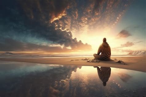 Premium AI Image | Person meditating on the beach with serene and ...