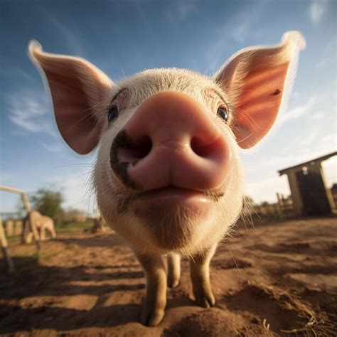 Premium AI Image | Pig sniffing the camera face portrait