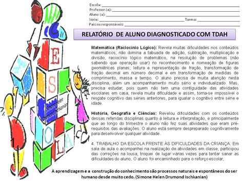 Relatório De Crianças Com Tdah - Modelo de Relatório para alunos diagnosticado com TDAH
