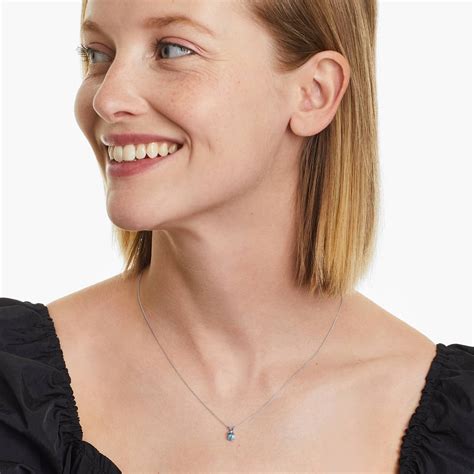 14K White Gold Oval Blue Topaz Birthstone Necklace-8341412w14