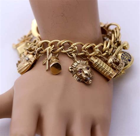 Midcentury Gold Charm Bracelet with 20 Travel Themed Charms | Gold ...