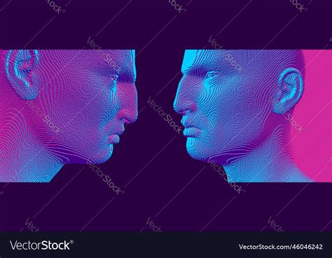 Two men stand face-to-face looking seriously Vector Image