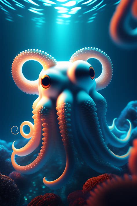 Lexica - 3D octopus monster with 3 white-light orbs for eyes, tentacles