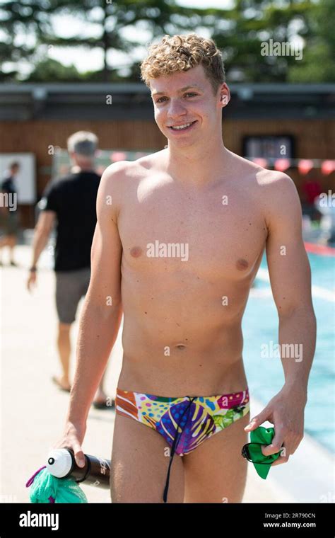 Leon Marchand trains during the Swimming French National Championships ...