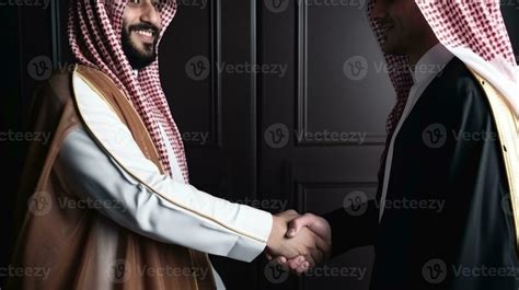 Cropped Image of Business Handshake Between Two Arabic Men in Their