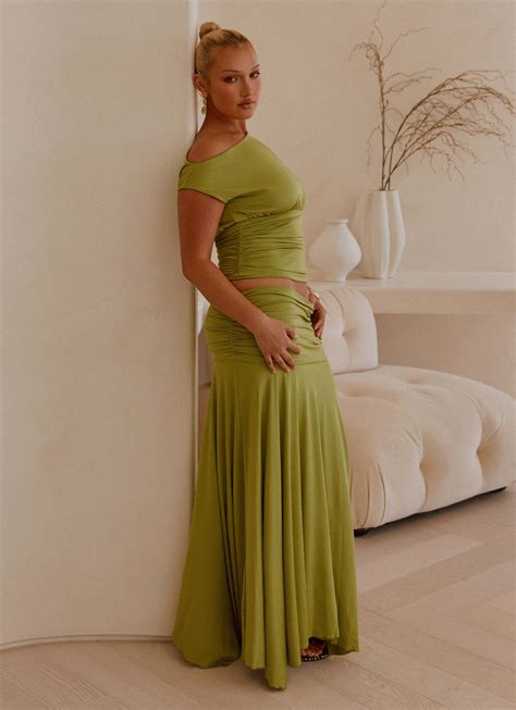Liana Ruched Maxi Skirt - Green – Peppermayo US