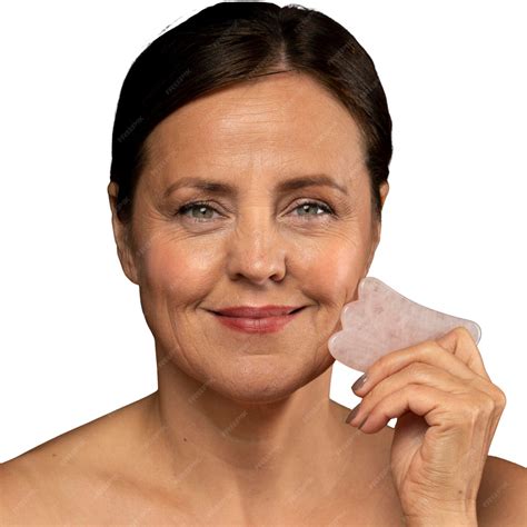 psd portrait  senior woman  gua sha  skincare