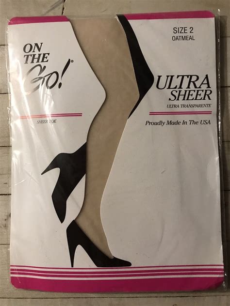 On The Go Ultra Sheer Size 2 Oatmeal Pantyhose Sheer Toe Vintage USA