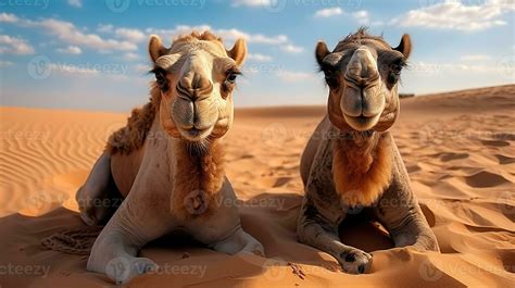 Two Camels Relaxing Amidst the Desert's Embrace 27738911 Stock Photo at