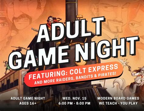 adult game night featuring colt express ripon public library