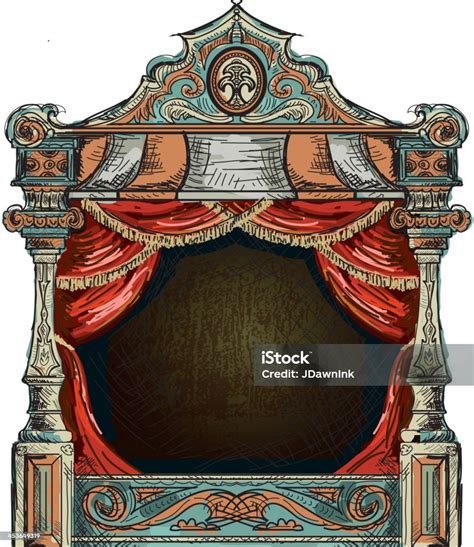 desain teater panggung vintage  latar belakang putih ilustrasi