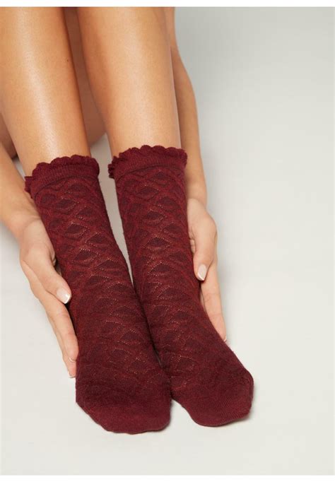 Calzedonia Socks - rombi bordeaux/mottled beige - Zalando.ie
