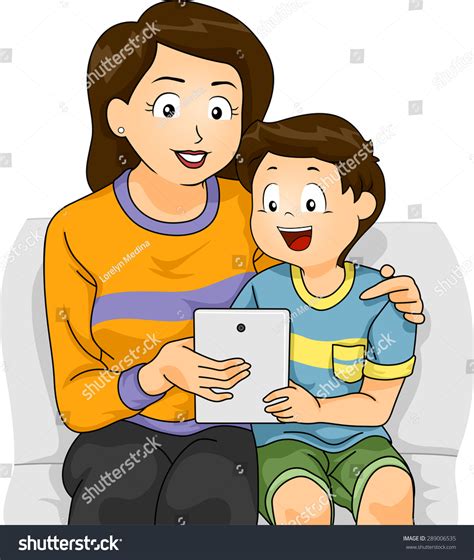 태블릿을 사용하는 방법을 가르치는 어머니에 대한 스톡 벡터(로열티 프리) 289006535 | Shutterstock