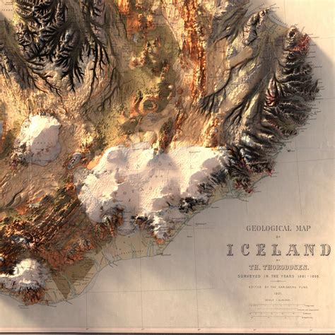 Iceland Geological Map Vintage Map Elevation Map Shaded - Etsy