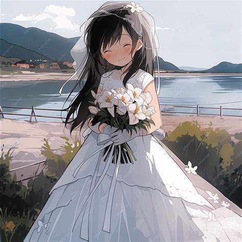 Premium AI Image | Anime style picture of a bride in a wedding dress