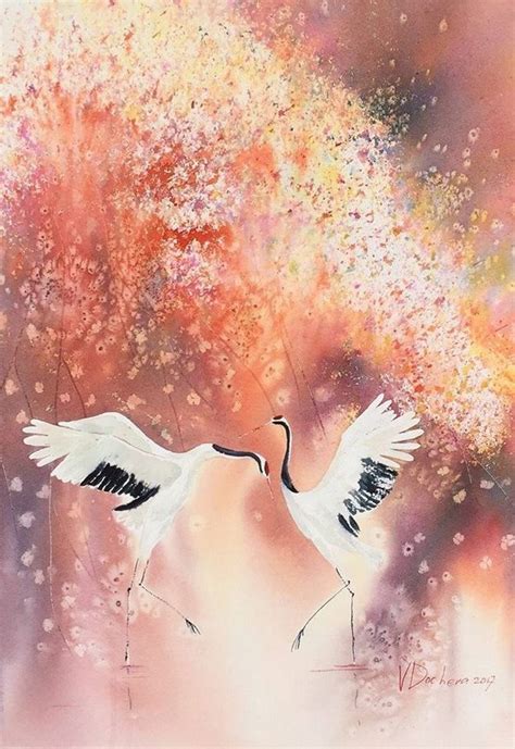 Japan watercolor, Salt painting, Watercolor bird