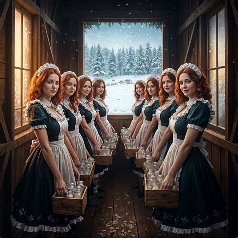 Eight maids A-milking - Elegant Maidens Milking Amidst Winte...