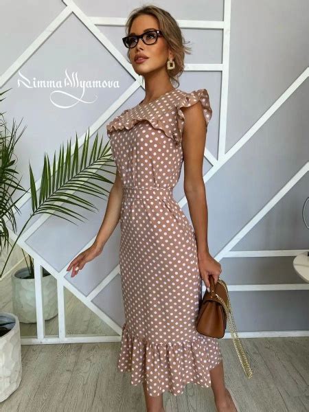 Платье длинное вечернее в горох большие размеры бежевое 56, Женский ...