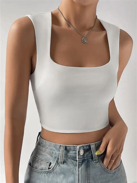 best tops from shein white square neck tank - YesMissy