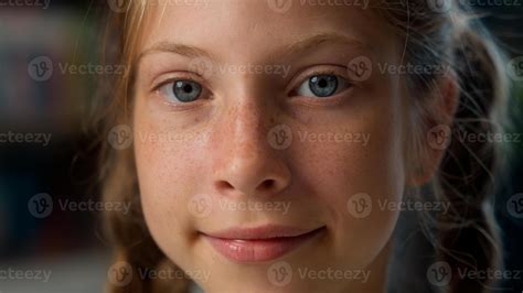 Happy innocent smiling children face little Caucasian girl joyful child