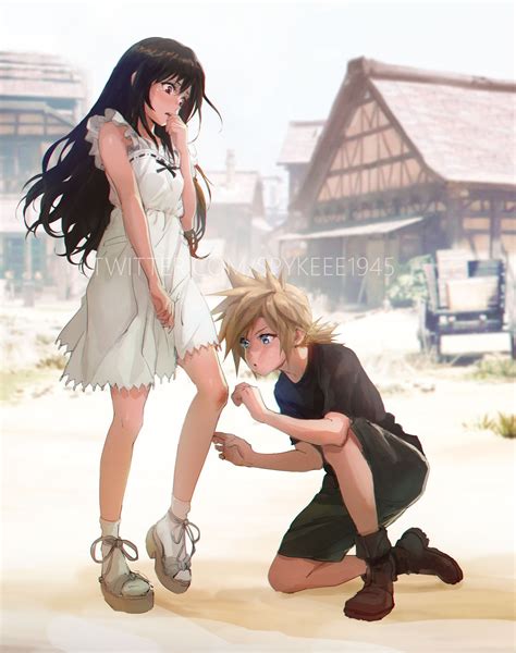 tifa lockhart and cloud strife (final fantasy and 2 more) drawn by