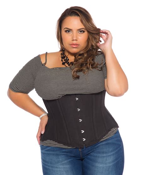 Lara Black Cotton Corset (Plus Size Steel Boned Underbust Corset)