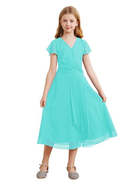 Zaldita Kids Flower Girl Chiffon Wedding Dress Cap Sleeve Ruched Junior