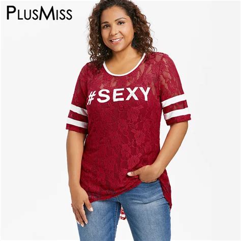plusmiss  size xl xxxxl xxxl letter striped print lace  shirt