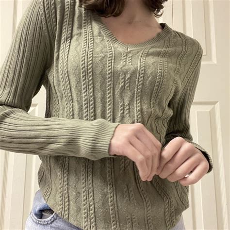 olive green cable knit sweater so soft and... - Depop