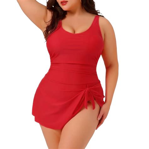 Agnes Orinda Women's Plus Size One Piece Swimdress Tie Knot Side