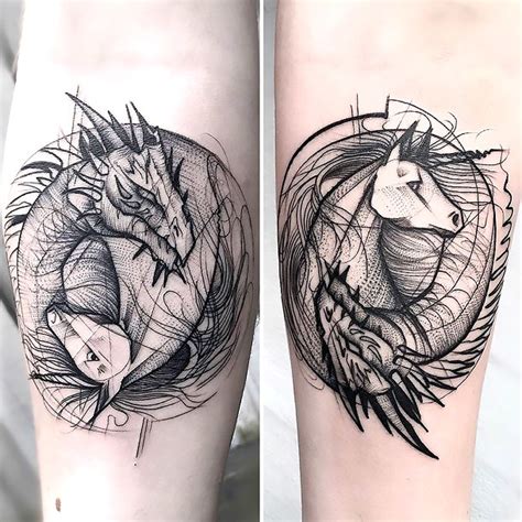 Sketch Dragon and Horse Tattoo Tattoo Idea