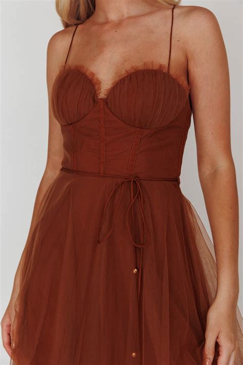 Shop the Smitten Sweetheart Neckline Chiffon Midi Dress Chocolate