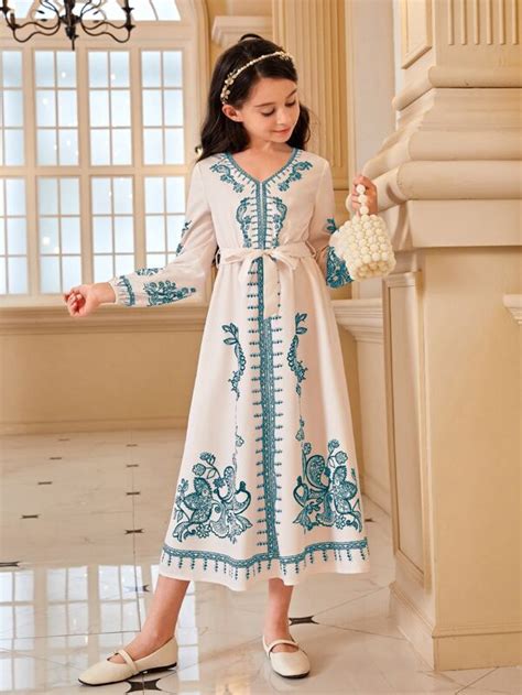 SHEIN Kids Nujoom Tween Girl Elegant V-neck Floral Print Dress | SHEIN UK