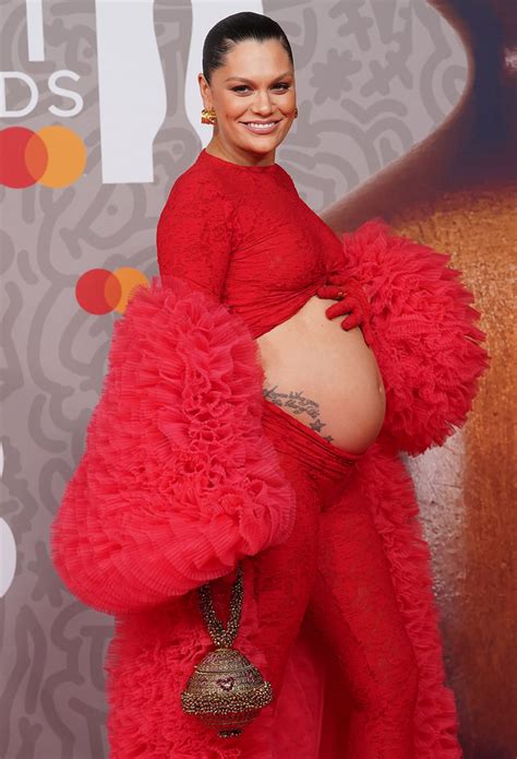 Jessie J Flaunts Baby Bump in All-Red Outfit at Brit Awards After Gender Reveal