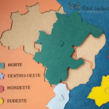 Mapa Tatil Do Brasil - Mapa Regiões Brasil com Identificação Tátil - Loja Virtual Ampla Visão