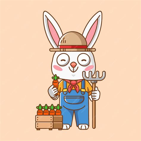cute rabbit farmers harvest fruit vegetables animal character mascot