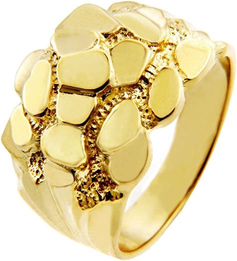 Men's Gold Nugget Rings - The Block Solid Gold Nugget Ring(14K) (5 ...