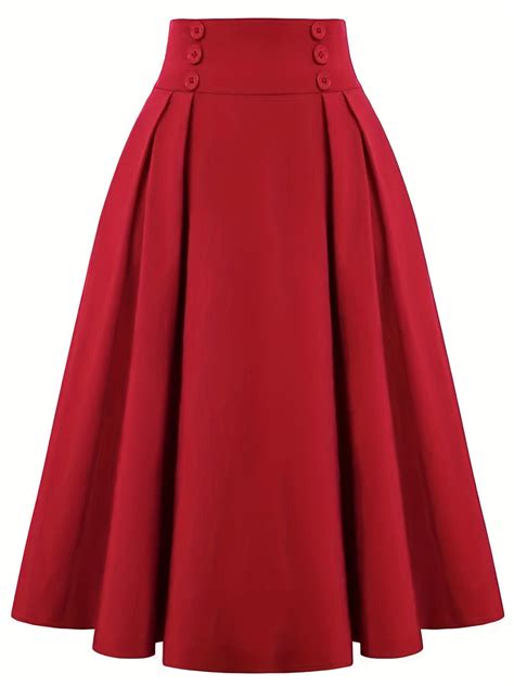 Versatile Solid Pleated Skirts, Elegant Button Front High Waist Skirts