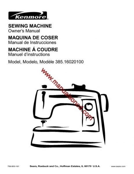 Kenmore Model 385.16020100 Sewing Machine Manual
